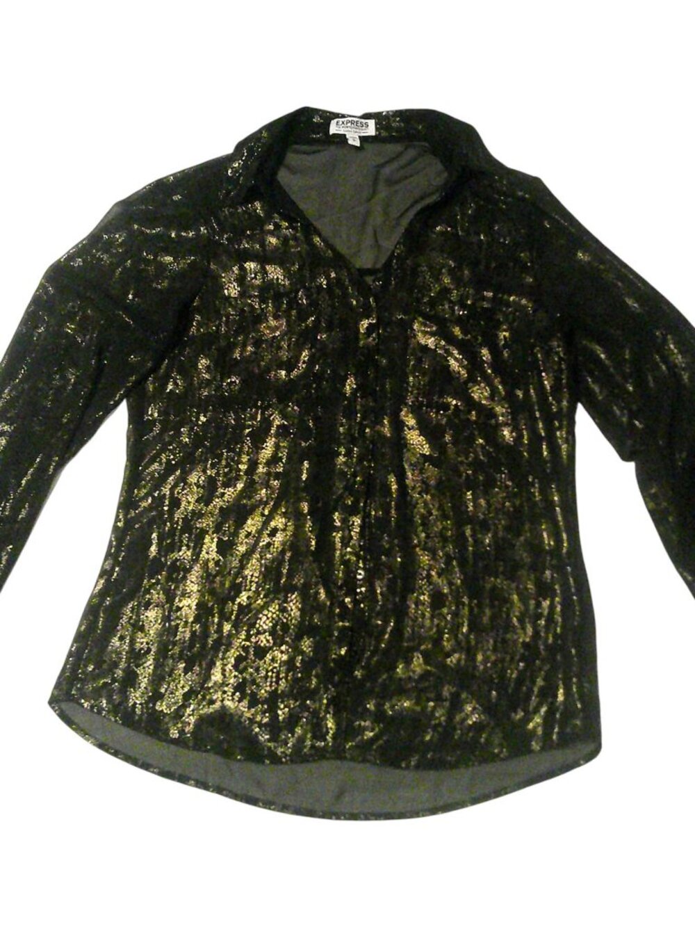 Express Black and Gold Metallic Sheer Button-Up The Portfino Shirt Limited Editi